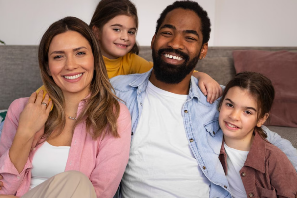 happy biracial family