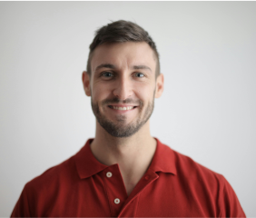 man in red shirt