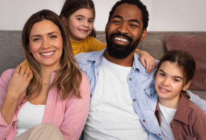 Smiling biracial family